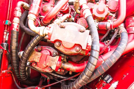 Car engine. Sugar cane harvest.
