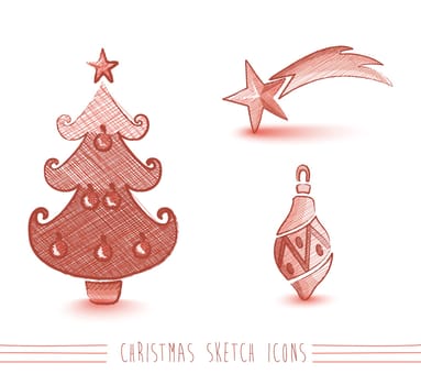 Merry Christmas red hand drawn christmas tree and winter elements set. EPS10 vector file organized in layers for easy editing.