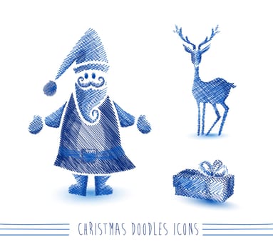 Merry Christmas blue hand drawn Santa claus and winter elements set. EPS10 vector file organized in layers for easy editing.