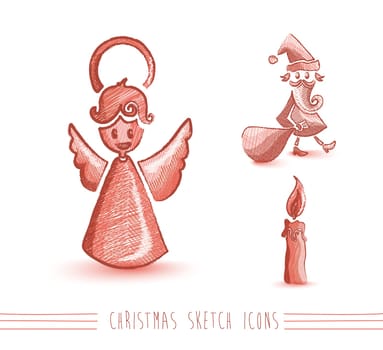 Merry Christmas red hand drawn Santa Claus and angel elements set. EPS10 vector file organized in layers for easy editing.