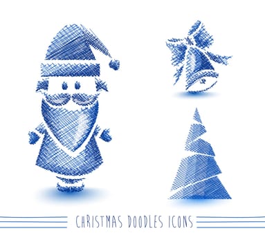 Merry Christmas blue hand drawn Santa claus, tree and winter elements set. EPS10 vector file organized in layers for easy editing.