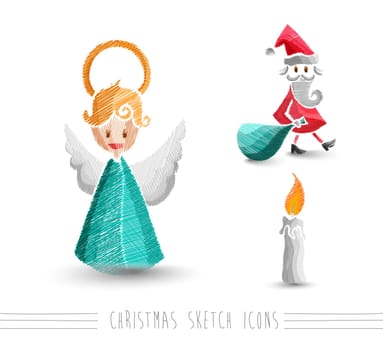 Merry Christmas hand drawn angel and winter elements set. EPS10 vector file organized in layers for easy editing.