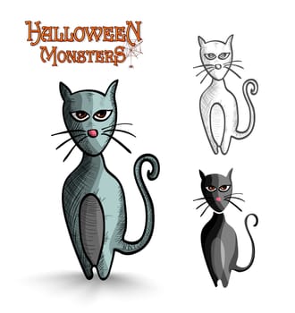 Halloween monsters spooky cartoon black cats set. EPS10 Vector file organized in layers for easy editing.