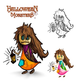 Halloween monsters spooky cartoon dirty witch set. EPS10 Vector file organized in layers for easy editing.