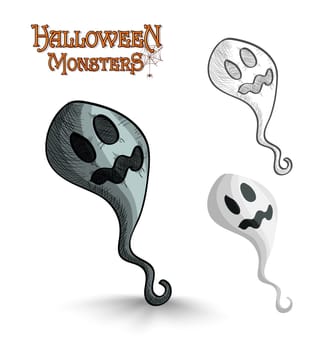 Halloween monsters spooky cartoon ghost set. EPS10 Vector file organized in layers for easy editing.
