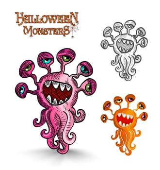 Halloween monsters scary weird eyes squid set. EPS10 Vector file organized in layers for easy editing.