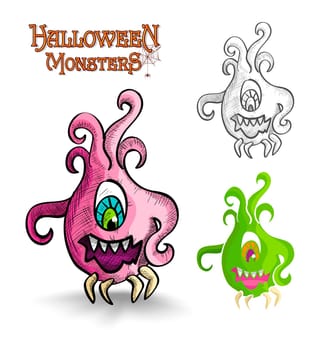 Halloween monsters spooky cartoon weird freak set. EPS10 Vector file organized in layers for easy editing.