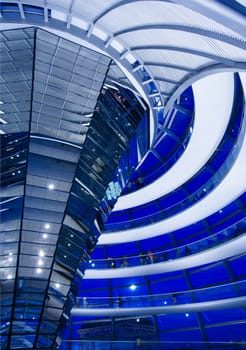 Inside the glass dome of the Reichstag in Berlin, Germany.