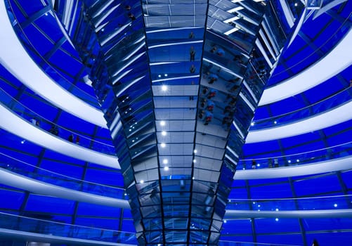 Inside the glass dome of the Reichstag in Berlin, Germany.