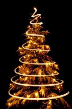 Christmas tree with spiral of light,on black background