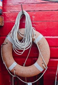 Lifebuoy ring  on a deck of an  vessel