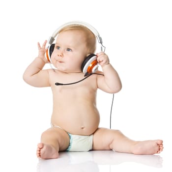 baby with headphone. young DJ