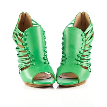 green shoes. Elegant green shoes on the white