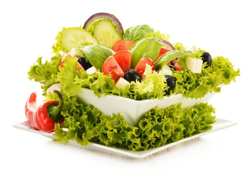 Vegetable salad bowl isolated on white