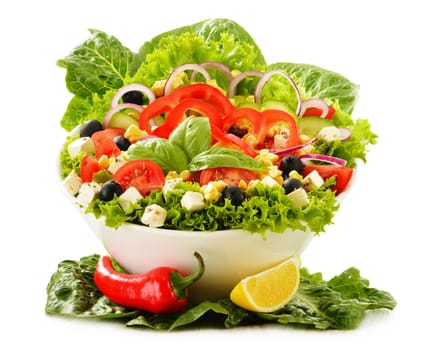 Vegetable salad bowl isolated on white