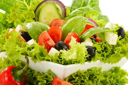 Vegetable salad bowl isolated on white