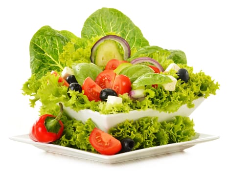 Vegetable salad bowl isolated on white
