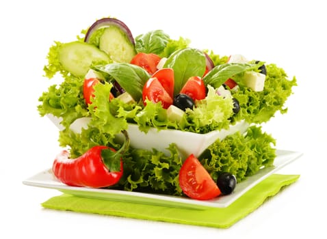 Vegetable salad bowl isolated on white