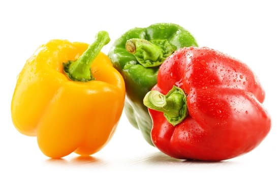 Composition with assorted peppers isolated on white background