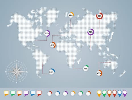 World map, geo position pointers infographics template. EPS10 vector file organized in layers for easy editing..