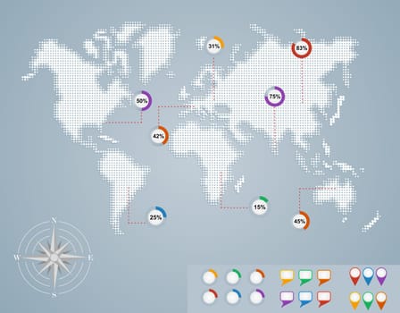 World map, geo position pointer icons infographics template. EPS10 vector file organized in layers for easy editing.