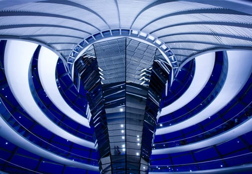 Inside the glass dome of the Reichstag in Berlin, Germany.