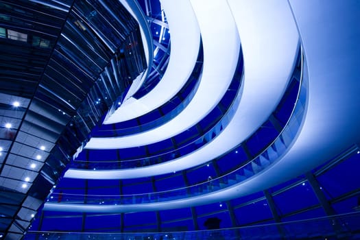 Inside the glass dome of the Reichstag in Berlin, Germany.