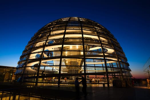 The glass dome of the Reichstag in Berlin, Germany.