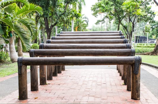 Wooden stairs for exercise in garden