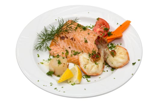 Plate with fish,tomato,carrot,parsley