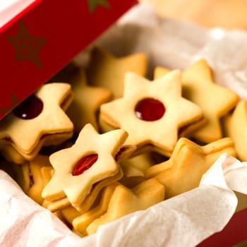 Christmas cookies star in red decoration box Xmas can