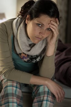 Portrait of Caucasian woman feeling sick flu illness