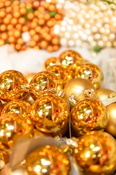 Glittering golden Christmas balls decoration
