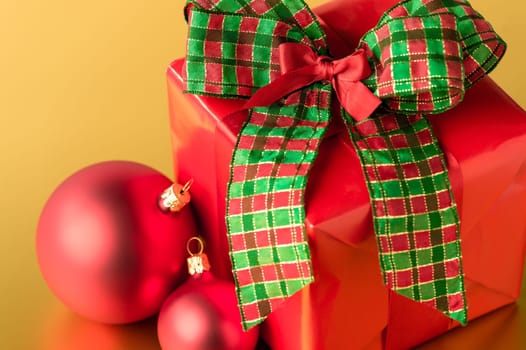 Red Christmas present and decorations big bow gift card