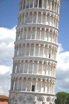 The famous Leaning Tower on Square of Miracles in Pisa, Tuscany in Italy