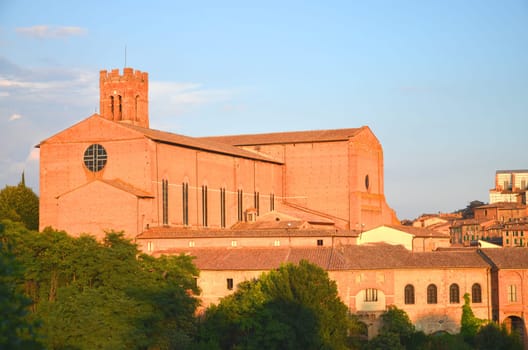 Gorgeous panorama of Siena at sunset in the summertime, Tuscany, Italy