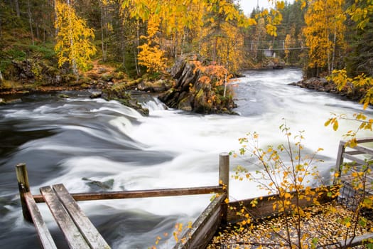Fast flowing river flow over riffles and rocks