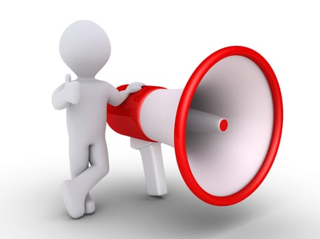 3d person is leaning on a big megaphone