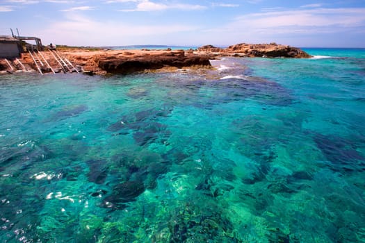 Formentera Es Calo de Sant Agusti turauoise sea at Balearic Islands
