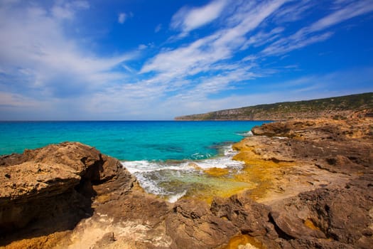 Formentera Es Calo de Sant Agusti turauoise sea at Balearic Islands