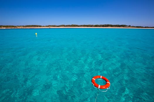 Formentera Illetes Illetas with round buoy view from sea at Balearic Islands
