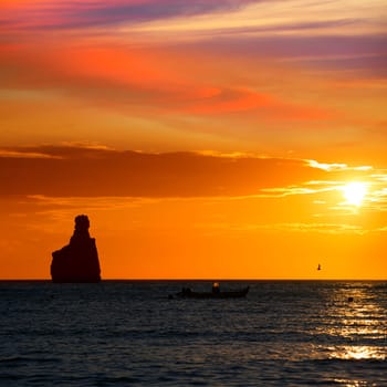 Ibiza Cala Benirras sunset beach in san Juan at Balearic Islands Spain