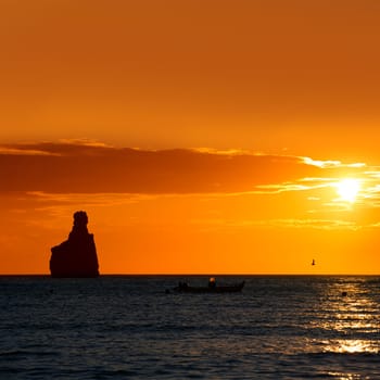 Ibiza Cala Benirras sunset beach in san Juan at Balearic Islands Spain