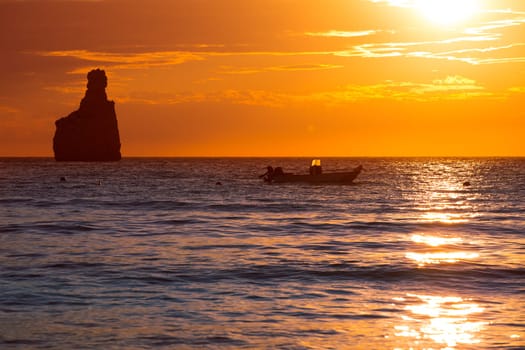 Ibiza Cala Benirras sunset beach in san Juan at Balearic Islands Spain