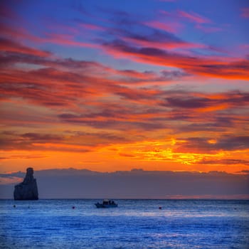 Ibiza Cala Benirras sunset beach in san Juan at Balearic Islands Spain