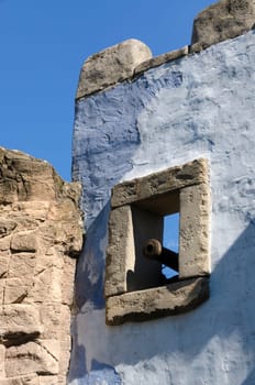 window of a castle with cannon