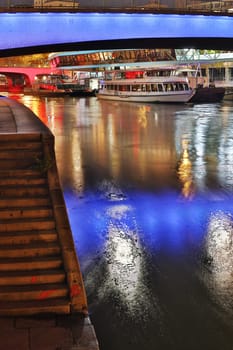 Vienna at night,Danube Canal,HDR recording