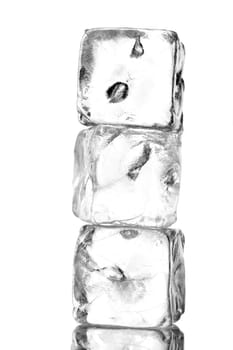 three ice cubes stacked with white background