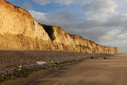 View on the cliff and the beach at the cap Blanc-nez, in the north of France near Boulogne-Sur-Mer.