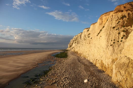 View on the cliff and the beach at the cap Blanc-nez, in the north of France near Boulogne-Sur-Mer.